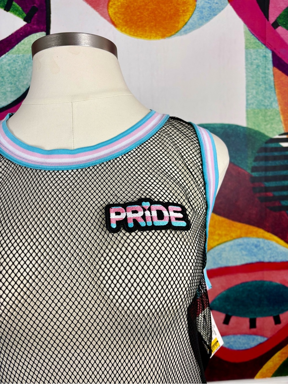 NWT 🏳️‍⚧️ TRANS PRIDE Fishnet Tank with Pride Patch and Trim
